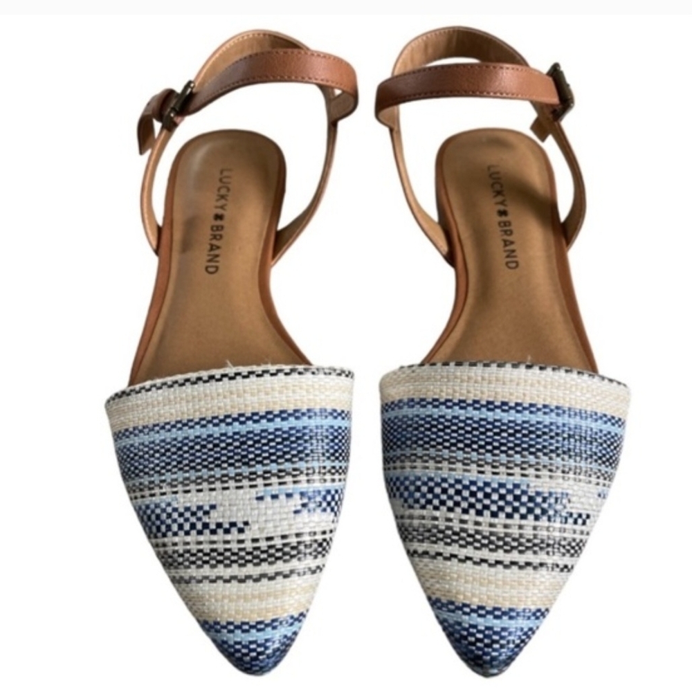 💎 NWOB Lucky Brand Women's Woven Flats in Blue and Tan | Size 6.5